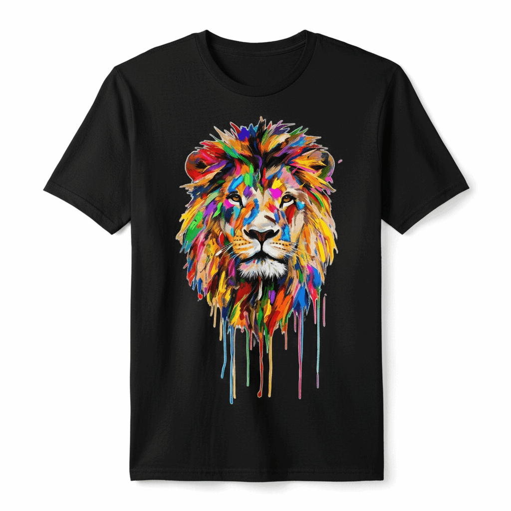 Colorful Lion Drip Art T-Shirt