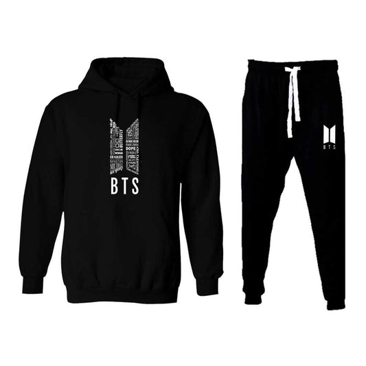 BTS Graphic Fleece Tracksuit - Black Hoodie & Joggers for Women